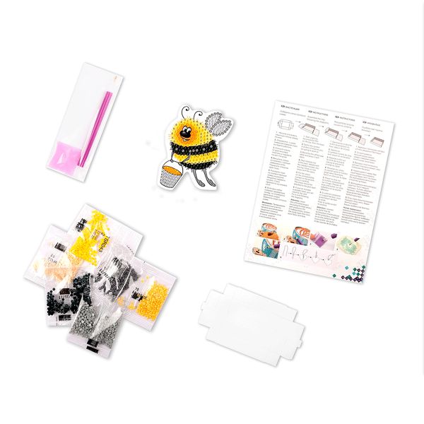 Алмазная (кристальная) мозаика Фрея, магнит Шмель, 7х9.5 см