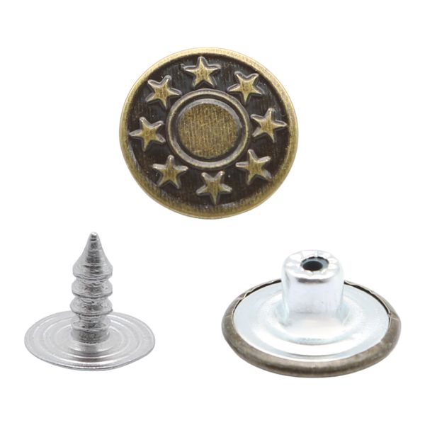 Пуговицы джинсовые ⌀17 мм, фиксированная ножка, сталь, 8 звезд, антик, 100 шт, New Star