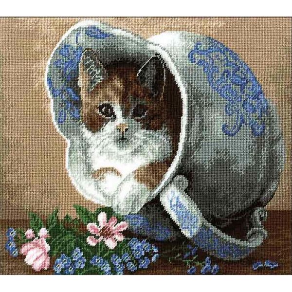 Набор для вышивания нитками Hobby&Pro, Кот в кувшине, 27х22 см
