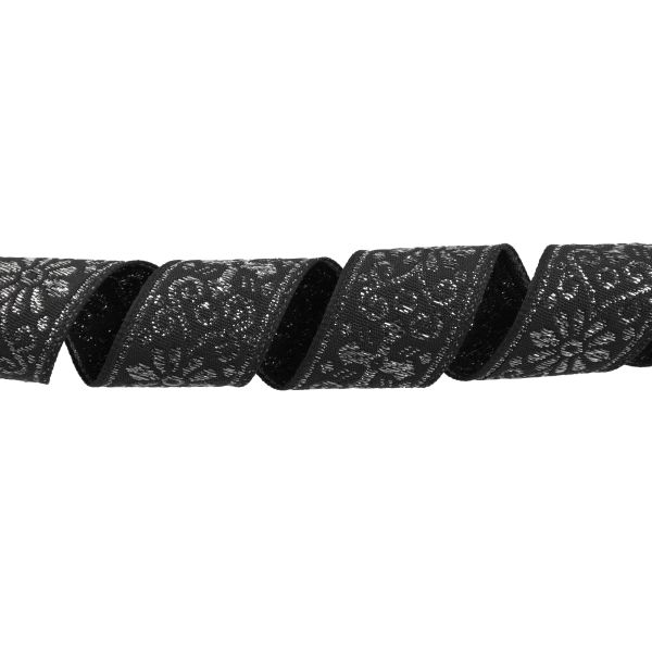 Лента (тесьма) жаккардовая 23.0-25.0 мм / 25 метров, черный/под серебро, Blitz