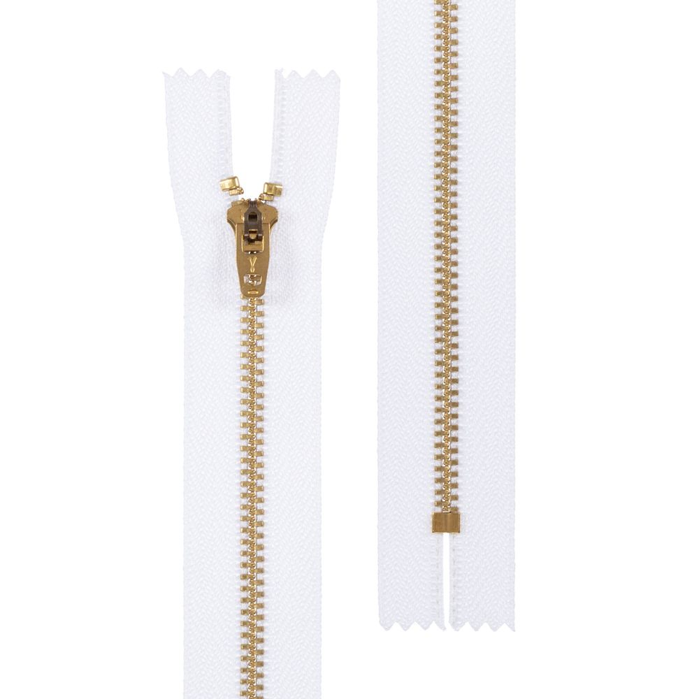 Молния металл джинсовая Т4 (4 мм) 1 зам., н/раз., 18 см, под латунь, 101 белый, Gamma JIN Y 4L