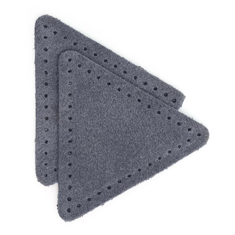 Заплатки пришивные из замши, треугольник равносторонний 6см с перфорацией, 2 шт, 100% кожа, 26 серый, 59116