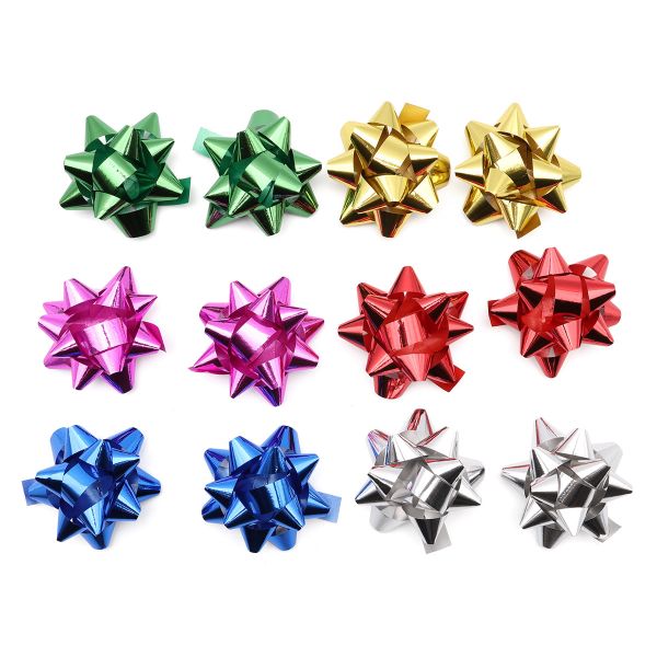 Бант Звезда, 5х5см, 12 штак (синий/зеленый/красный/серебро/фиолетовый/золото), AR398