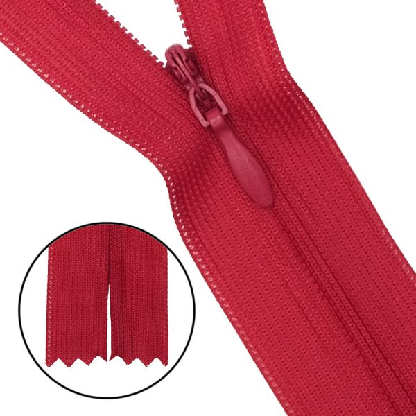 Молния потайная (скрытая) Т3 (3 мм) 1 зам., н/раз., 70 см, нейлон, 519 красный, 10 шт