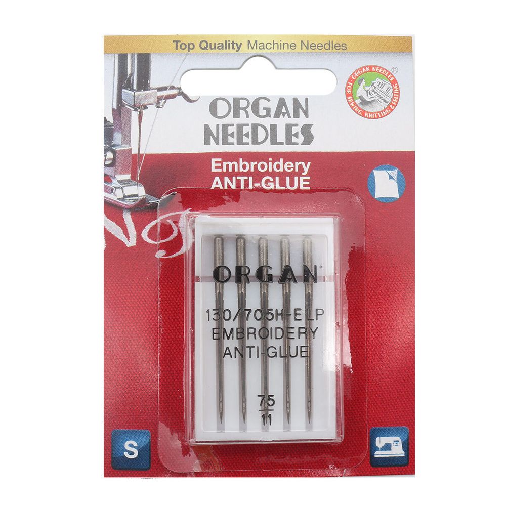 Иглы Organ вышивальные Anti-Glue 5/75 Blister