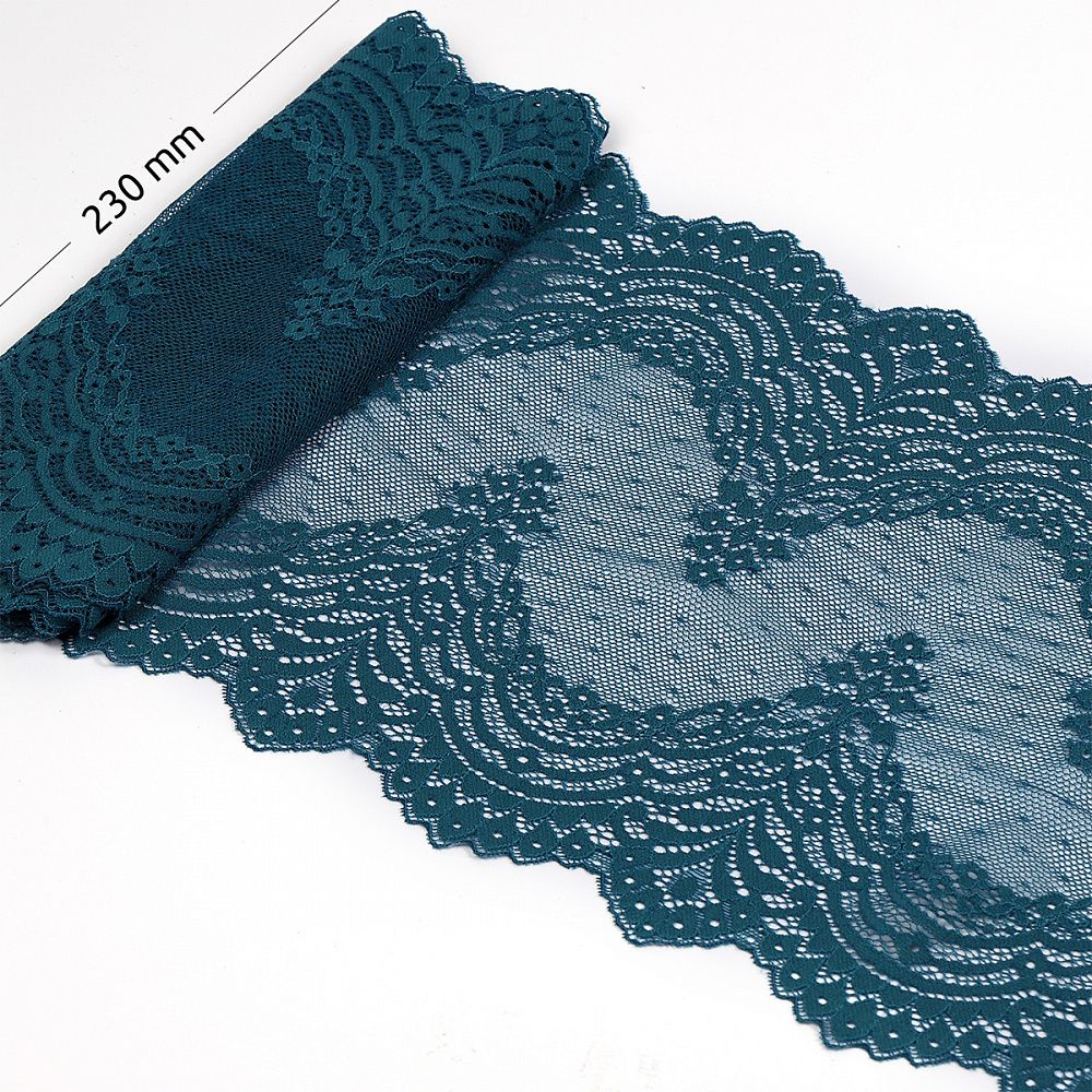 Кружево бельевое эластичное 230 мм / 10 м, 8036, цв.F222 изумрудно-синий, Kruzhevo