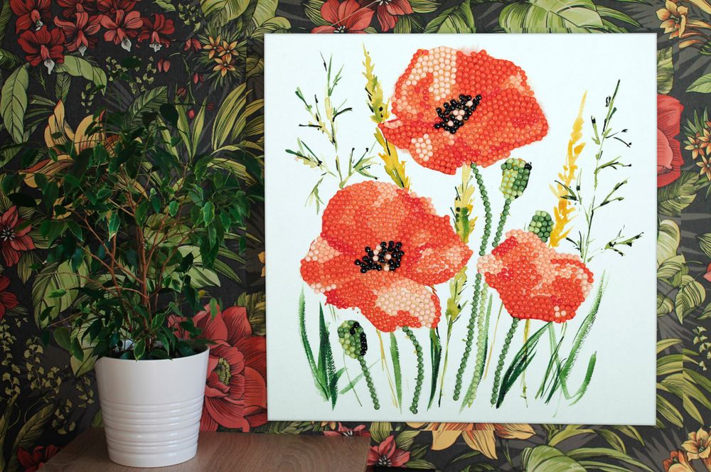 Алмазная (кристальная) мозаика Фрея, постер Красные маки, 20х20 см