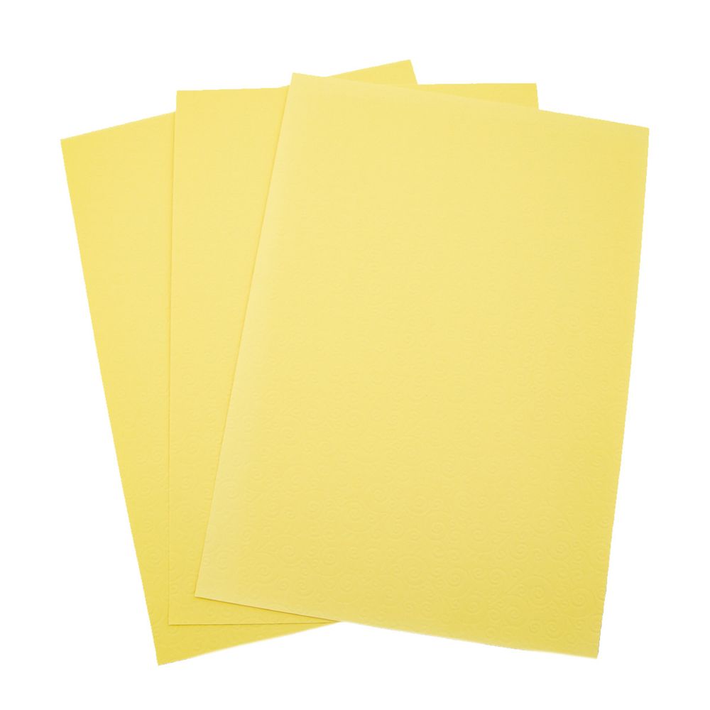 Бумага для творчества с рельефным рисунком Завитки, 3 листа, 4 желтый