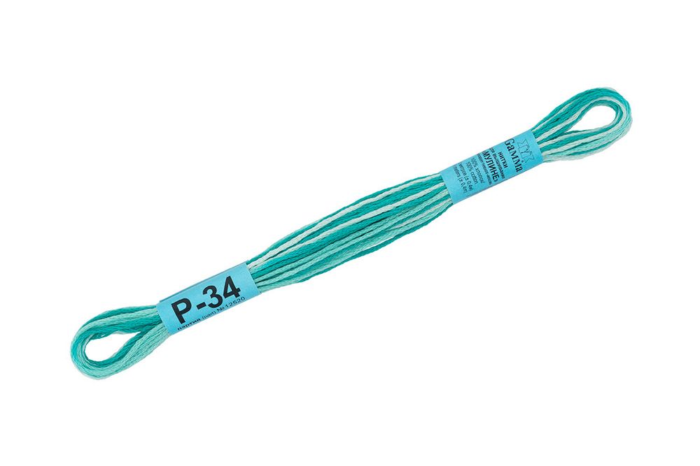 Мулине Gamma меланж, цв.Р-34 бирюзовый-св.бирюзовый, 12 мотков по 8 метров