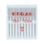 Иглы для швейных машин базовые универсальные 130/705 H, №90, 10 игл, в пенале 5110090 90, ORGAN