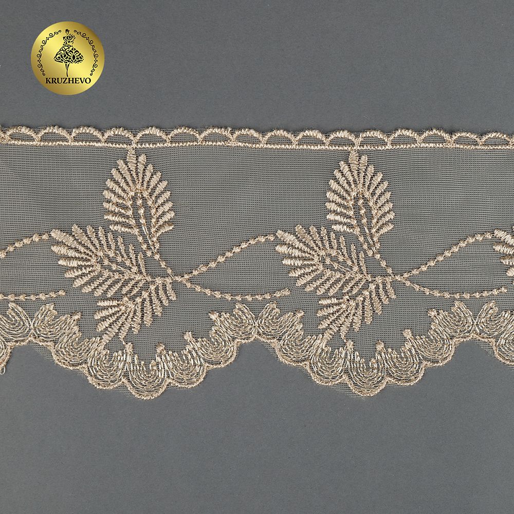 Кружево на сетке широкое 105 мм, 40483, цв.N6115 бежевый уп.13.7м, Kruzhevo