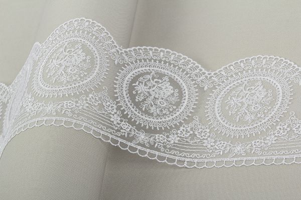 Кружево на сетке широкое 115 мм / 8.8 м, TL001WH белый, Gamma GKM-11501