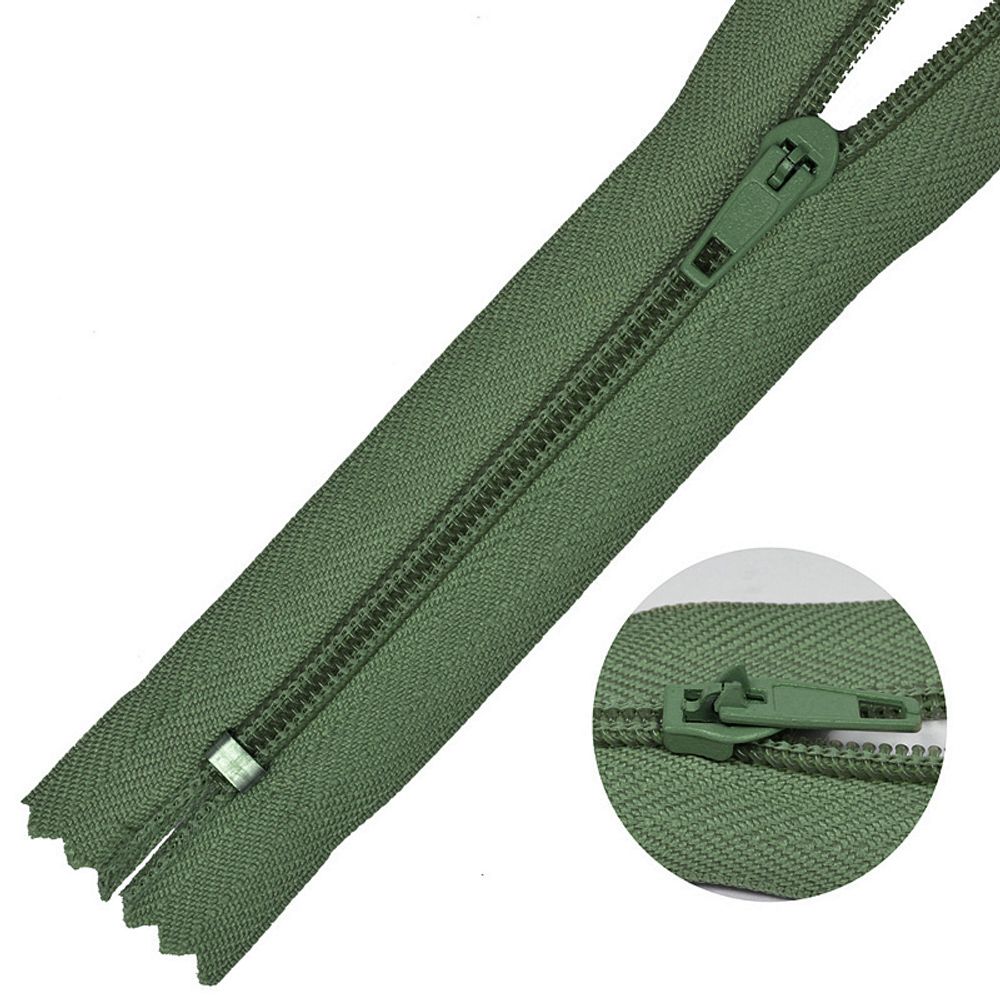 Молния спираль (витая) брючная Т4 (4 мм) 1 зам., н/раз., 20 см, F324 оливковый, 10 шт, Mzip