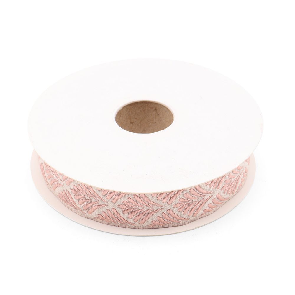 Лента (тесьма) жаккардовая 20.0 мм / 10±0.5 метров, бордюр Растительный орнамент 20273 V6 пудровый