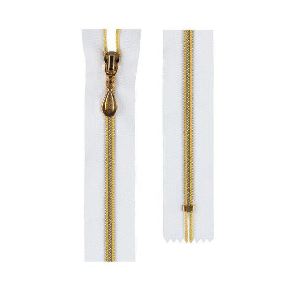 Молния спираль (витая) Т6 (6 мм) 1 зам., н/раз., 14 см, с напылением, 101G белый / золото, G105S Gamma, 10 шт