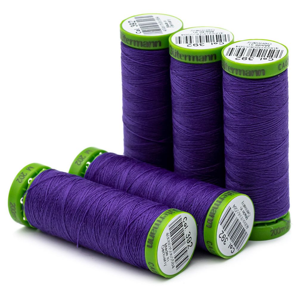 Нитки для тонких тканей Gutermann Extra Fine 150, 200м, 392 фиолетовый джинс, 5 катушек