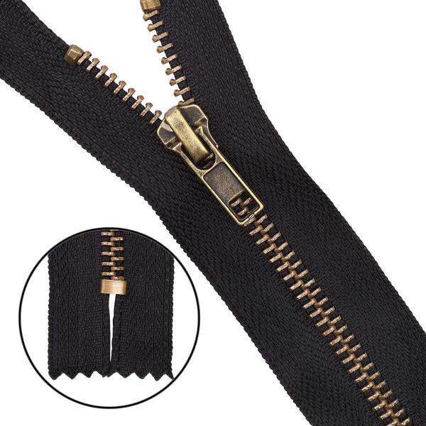 Молния металл джинсовая Т5 (5 мм) 1 зам., н/раз., антик, 12 см, автомат, 078 хаки, 10 шт, 14212-1