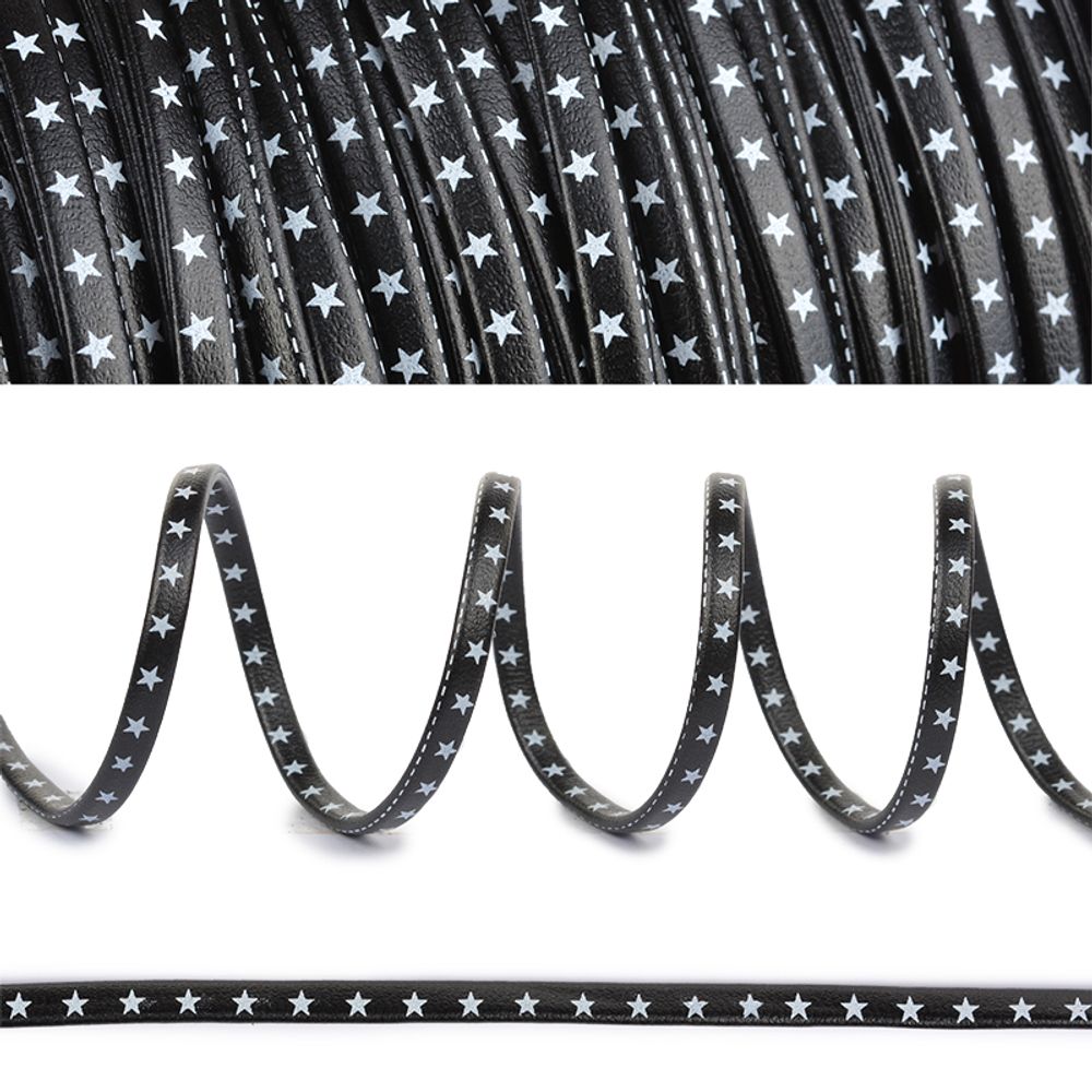 Шнур плетеный плоский 5.0 мм / 50 метров, LR05.1, звезды черный