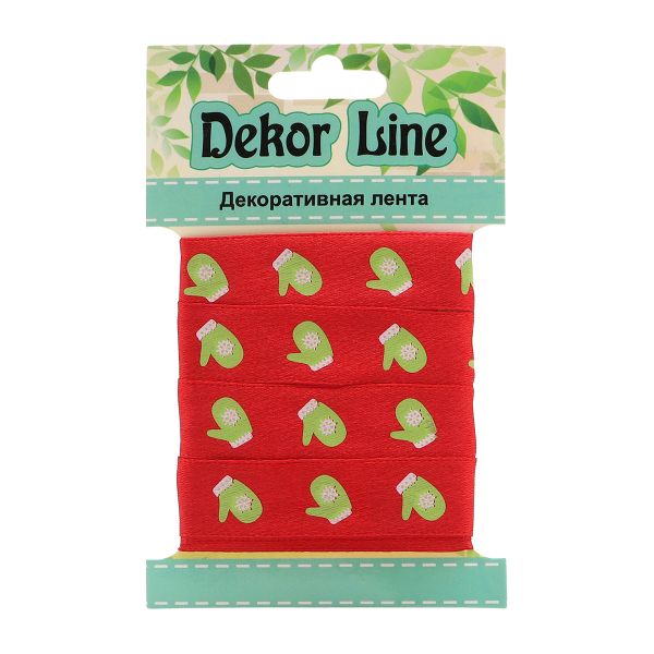 Лента атласная с рисунком Варежки 15.0 мм / 3 метра, красный, Globus