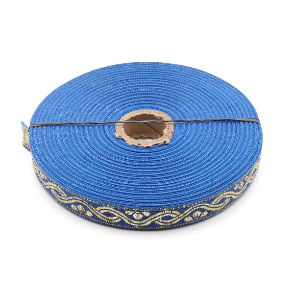 Лента (тесьма) жаккардовая 18.0 мм / 25±1 метров, с метанитом, рис. 9366, С1856Г17 синий/желтый