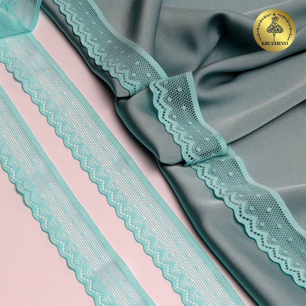 Кружево эластичное (стрейч) 25 мм, 8028, цв.F201 мятный уп.50м, Kruzhevo