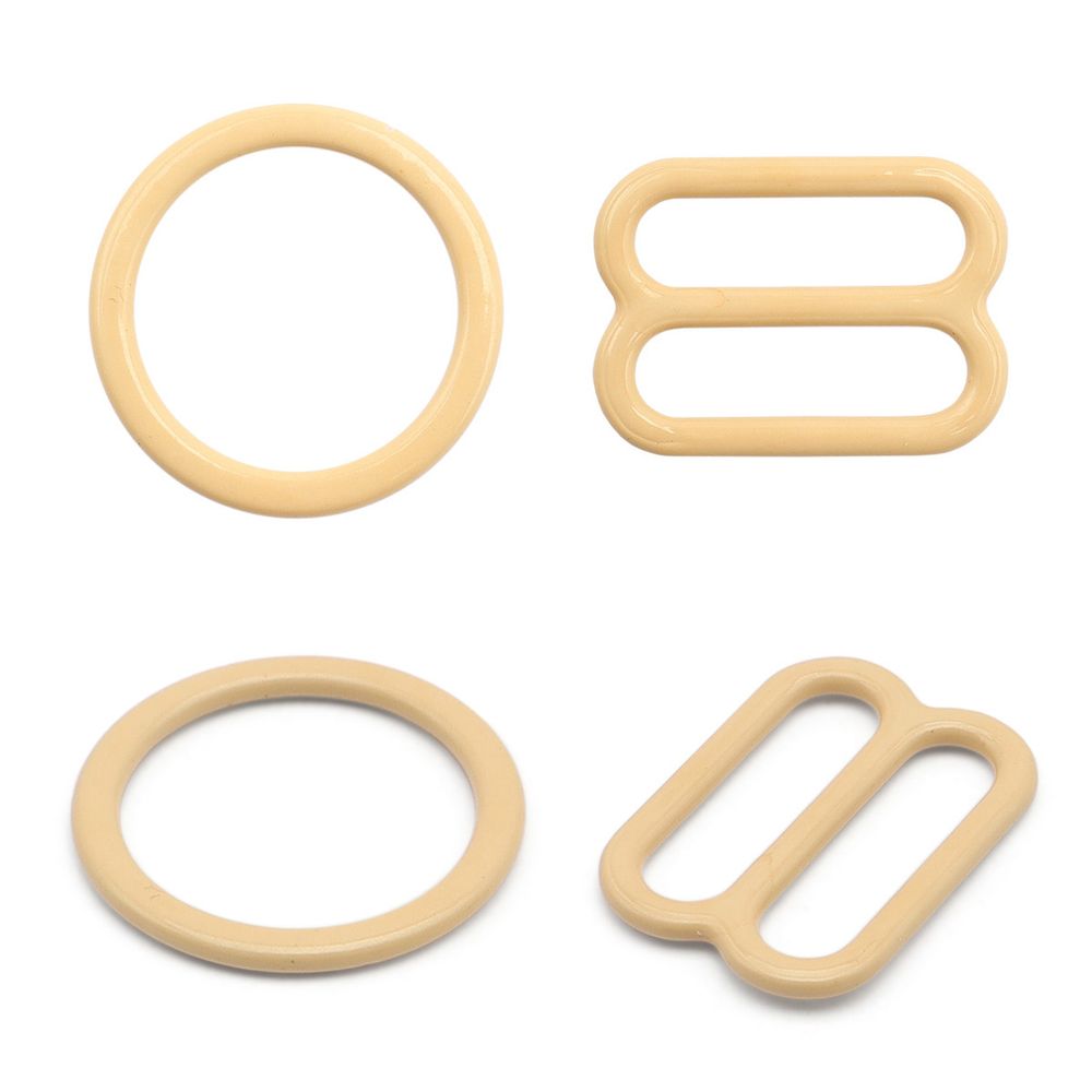 Набор кольца + регуляторы для бюстгальтеров металл 12 мм, (10 колец, 10 регул.), телесный