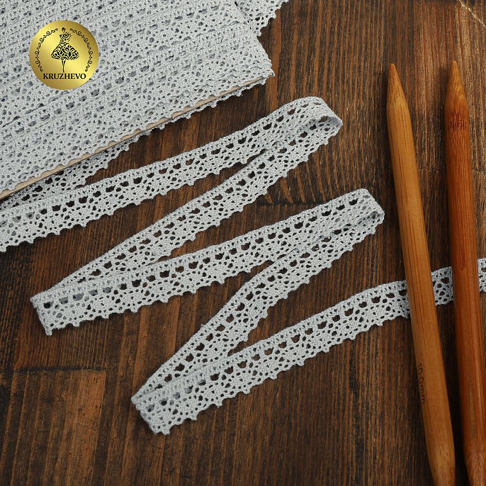 Кружево вязаное (тесьма) хлопковое 18мм арт.TR.1006 цв.серый, уп.10м, Kruzhevo