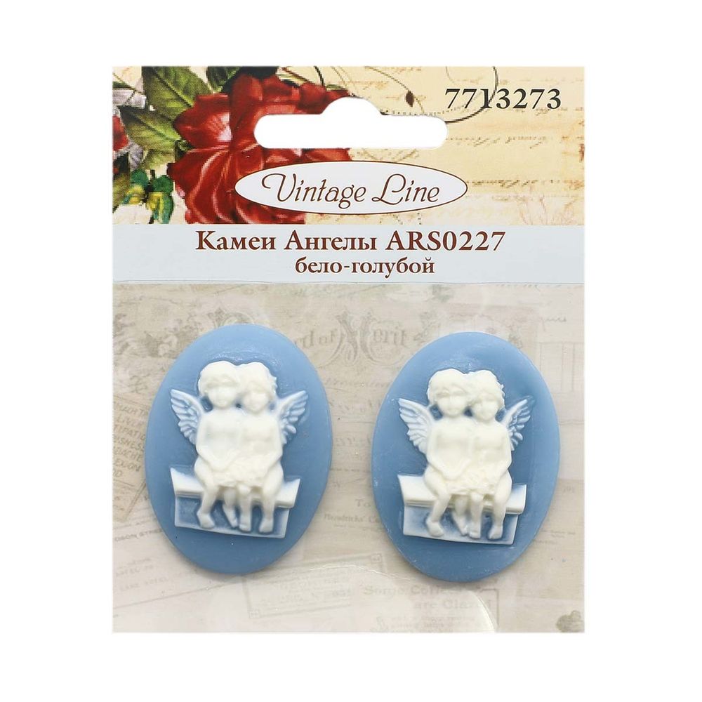 Камеи "Ангелы", полимер, бело-голубой, 3х4х0,5 см, упак., 2 шт, Vintage Line