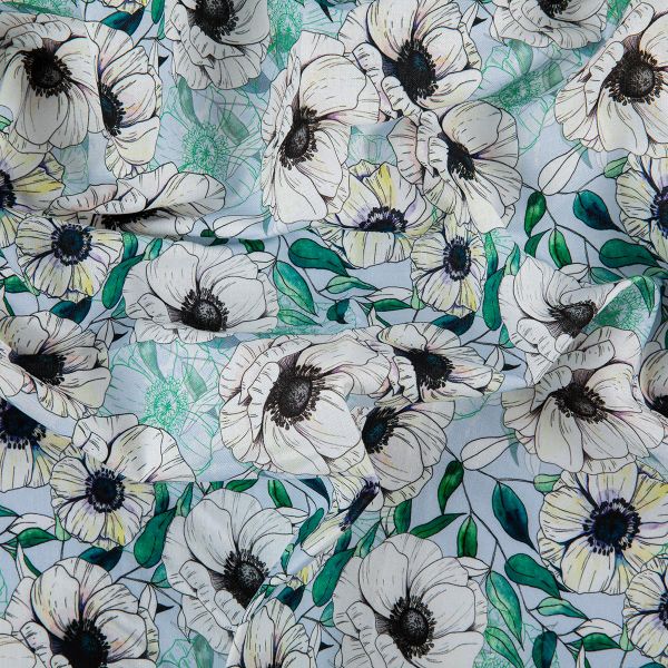 Ткань для пэчворка Peppy Цветущие анемоны 50х55 см, 140±5 г/м², ЦА-01 голубой