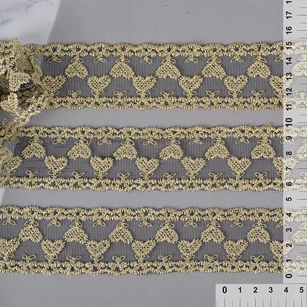 Кружево на сетке 45 мм, диз. 205, цв.черный/золото уп. 13.71 м, Kruzhevo