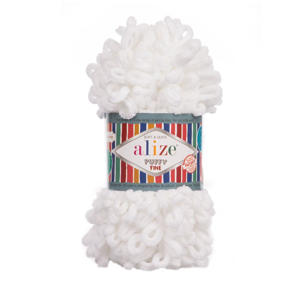 Пряжа Alize (Ализе) Puffy Fine / уп.5 мот. по 100 г, 14м, 055 белый A