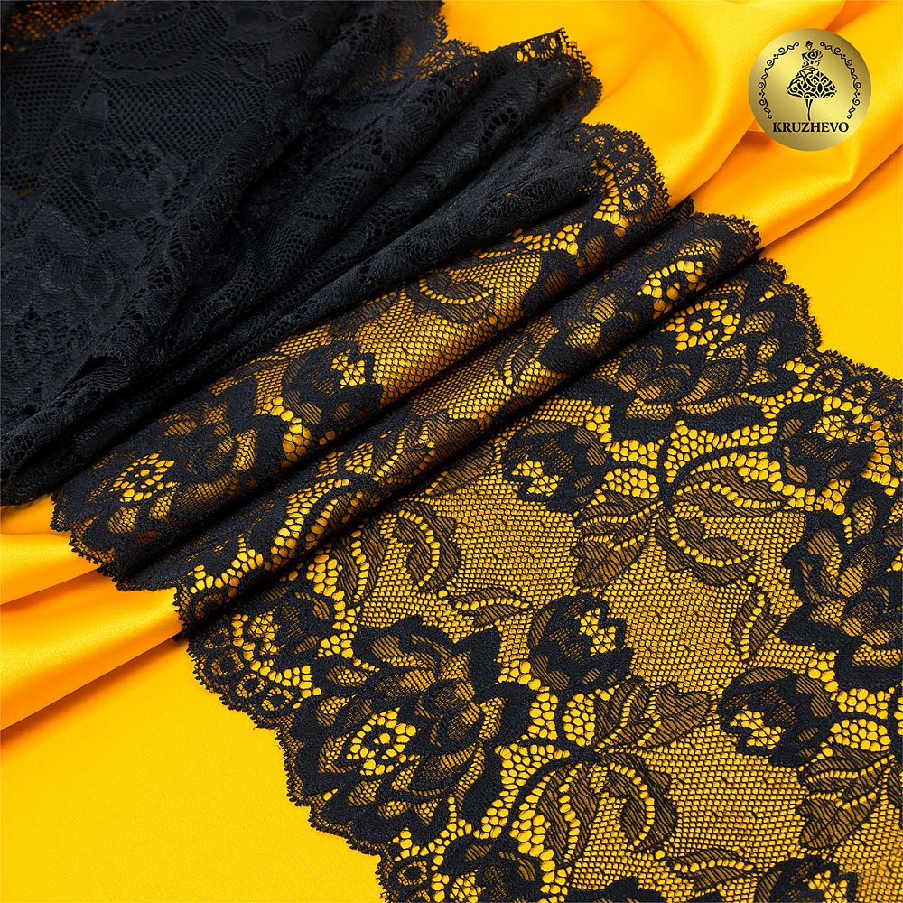 Кружево бельевое эластичное 180 мм / 25 м, цв.03 черный, Kruzhevo