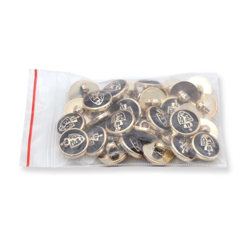 Пуговицы на ножке 24L (15мм), пластик (g.black (черный/золото)), 36 шт, PS39