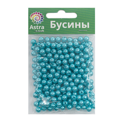 Бусины пластик (жемчуг) ⌀6 мм, 25 г, Astra&Craft, 029 NL бирюза
