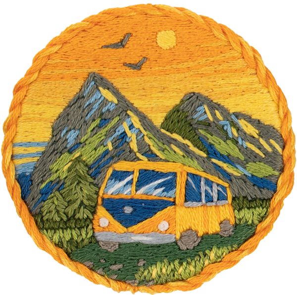 Набор для вышивания нитками Panna, Живая картина. Брошь. Поездка к закату, 5.5x5.5 см