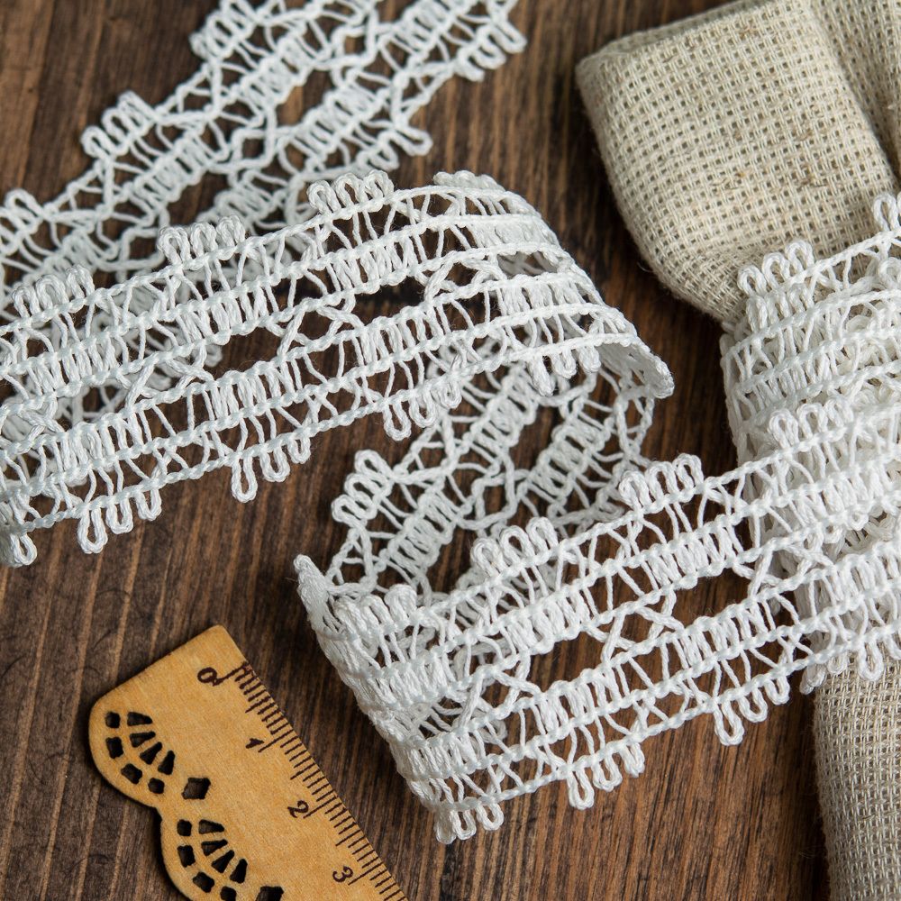 Кружево вязаное (тесьма) 36 мм 6322, цв.003 белый уп.25м, Kruzhevo