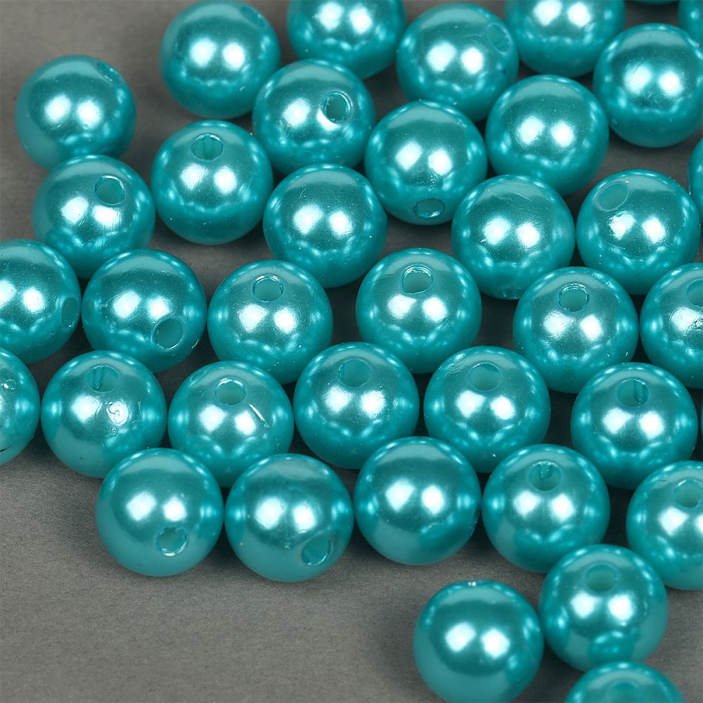 Бусины пластик (перламутр) ⌀12 мм, цв. 099 яр.бирюзовый, 50 гр. (53 шт), Magic4Hobby
