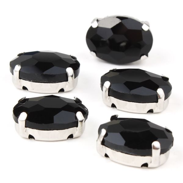 Хрустальные стразы в цапах овальной формы, черный 10х14 мм, 5 шт., ОЦ012НН1014