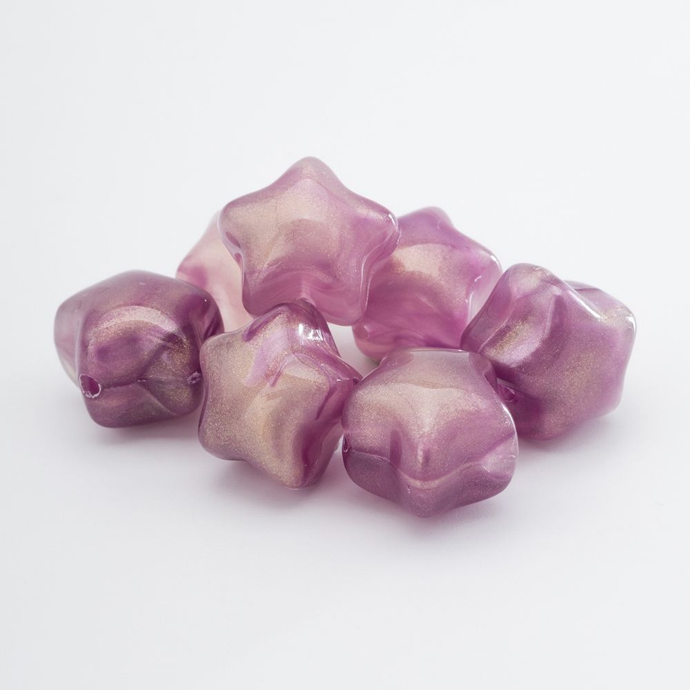 Бусины акрил 12.5х11х10.6 мм, 500 г, дымка, золот. шиммером звезда, AD002 сиреневый, (7748706)7557 , Astra&Craft