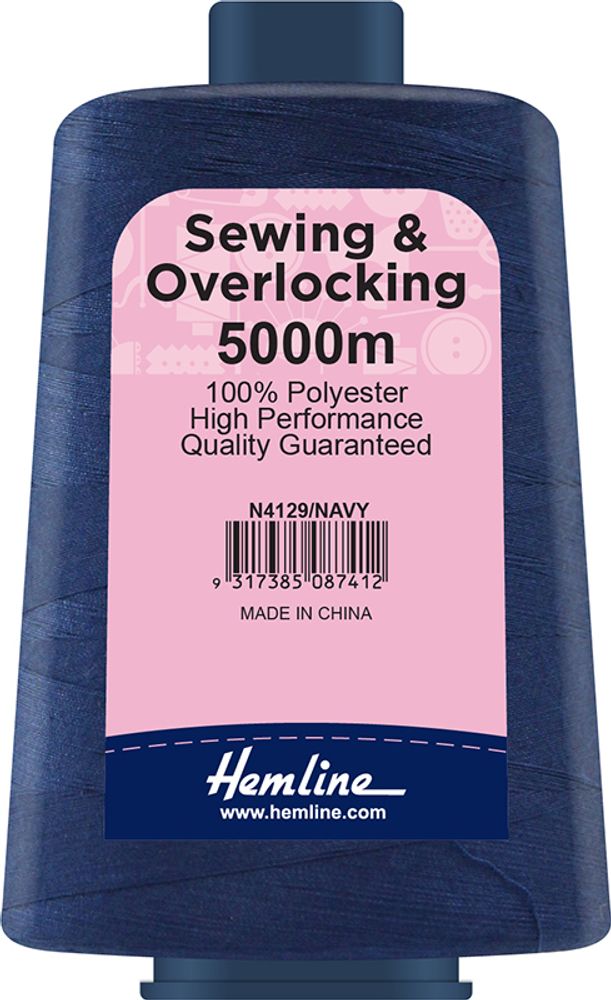 Нитки швейные Hemline 40/2, 4х5000 м, синий /TOS/
