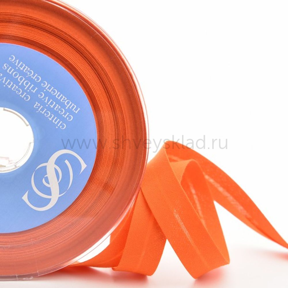 Бейка косая хлопковая с п/э 20 мм, 25 метров, 114 ярко-оранжевый, Safisa (Spiral)