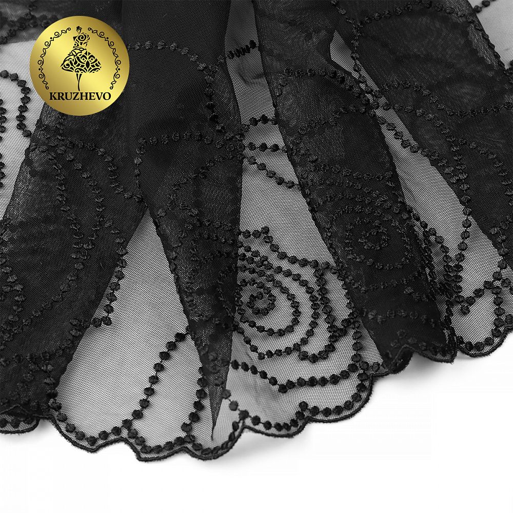 Кружево на сетке (вышитое) 325 мм, OG45 цв.черный уп.2.8м, Kruzhevo