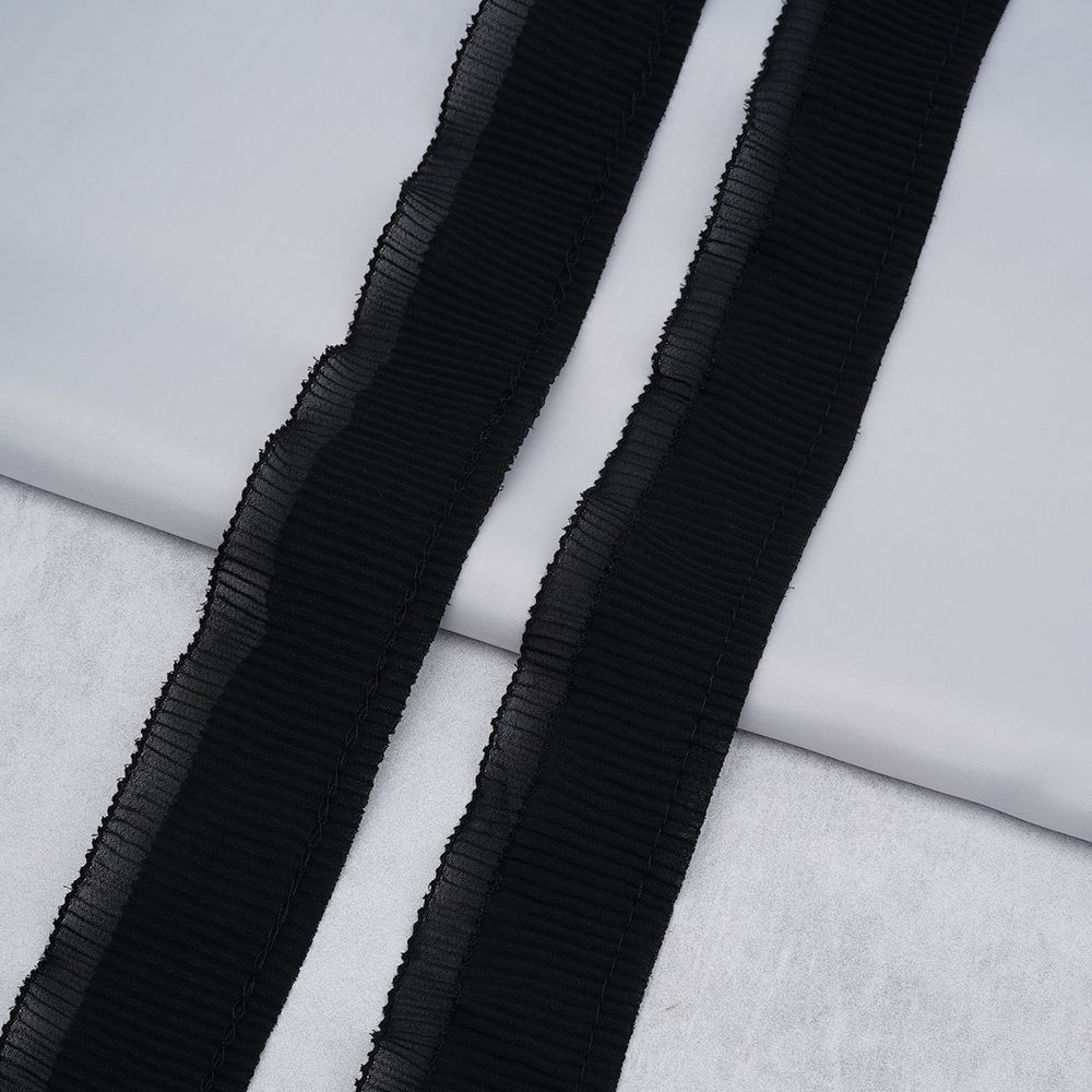 Кружево плиссированное 50 мм, / 45.72 метра, складка плиссе, двухслойное, цвет черный