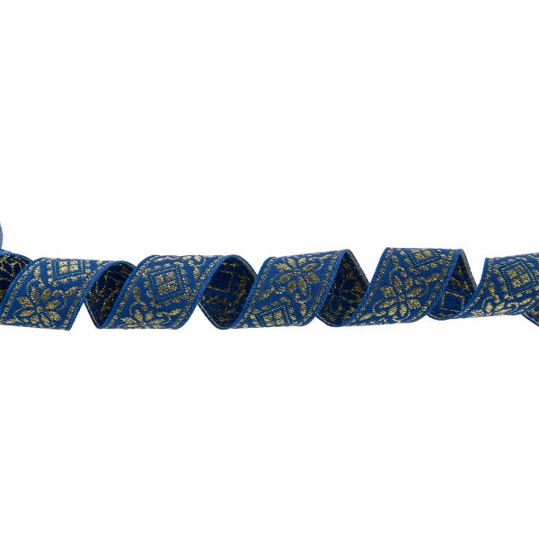 Лента (тесьма) жаккардовая 23.0-25.0 мм, / 25 метров, синий /под золото, Blitz