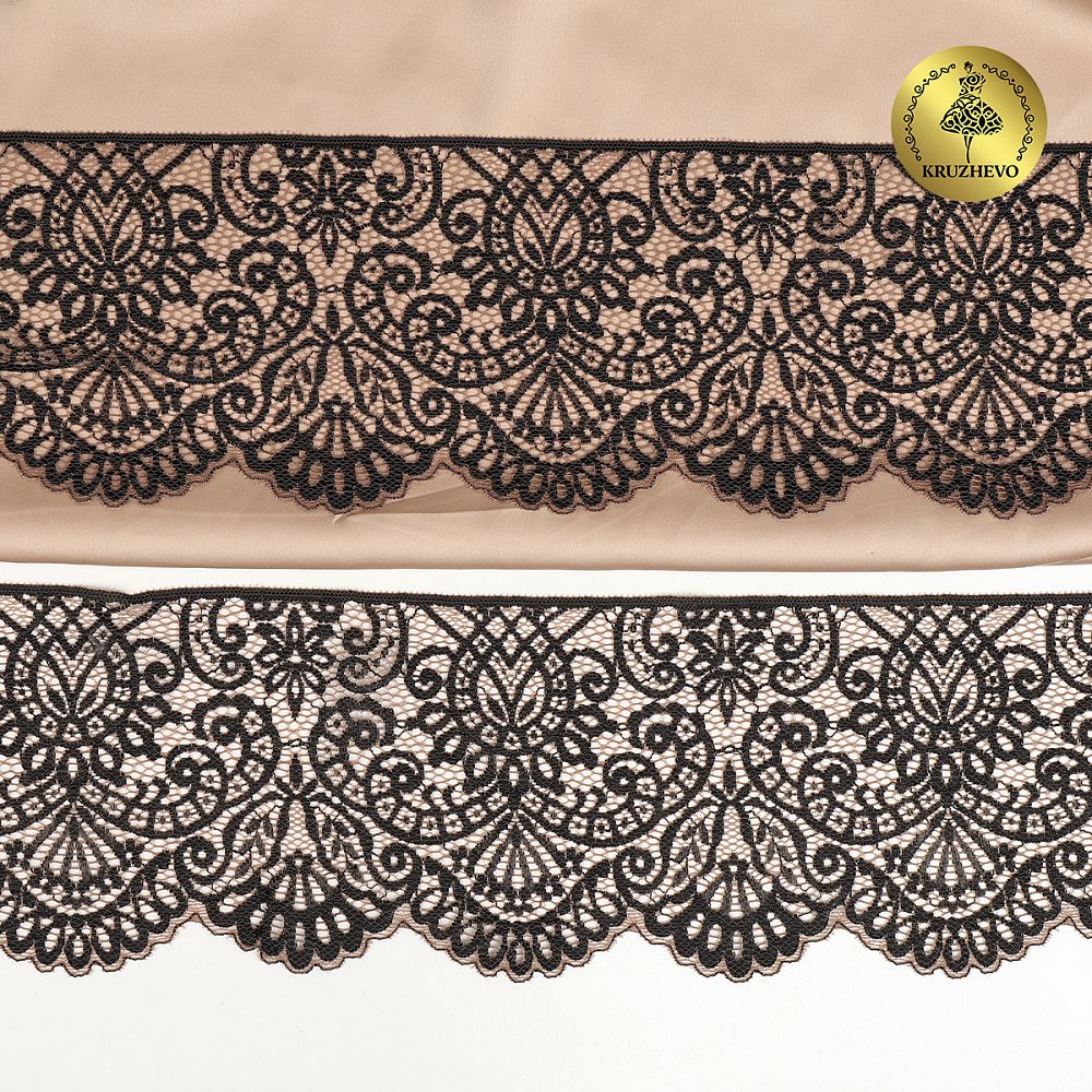Кружево эластичное (стрейч) 110 мм, 40992PP цв.L30 кофе с молоком+черный уп.115м, Kruzhevo