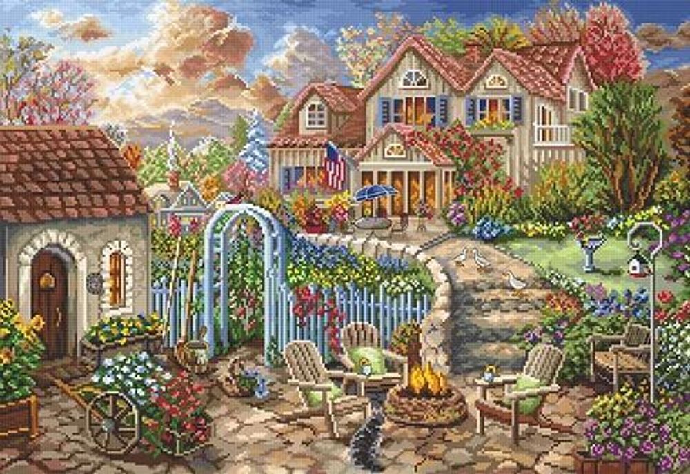 Набор для вышивания нитками LetiStitch, На заднем дворе, 48х33 см