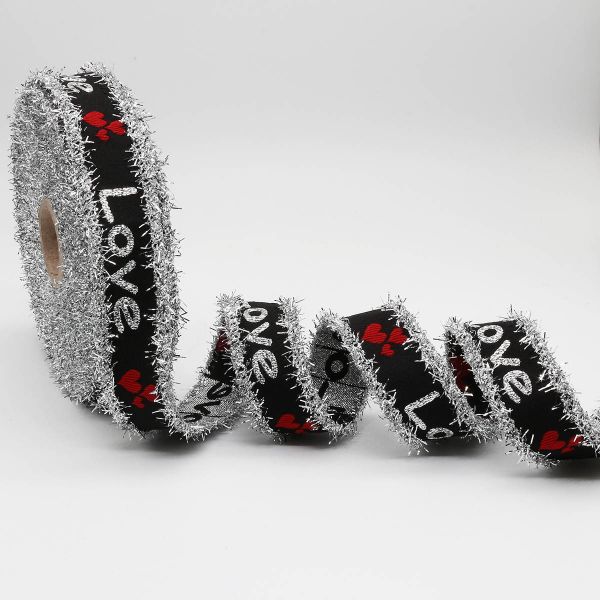 Тесьма лампасная 20 мм / 10 метров, с люрексом с надписью Love