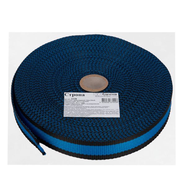 Стропа (ременная лента) 30 мм / 25 метров, толщ. 1.01 мм, [17.1 г/пог.м], 100% п/п, сине- черный, Gamma 3338