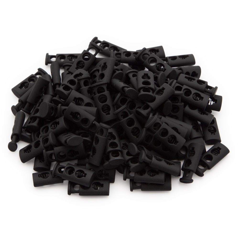 Фиксатор (зажим) для шнура пластик 2 отв., ⌀4.0 мм, 10х23 мм, черная резина, 100 шт