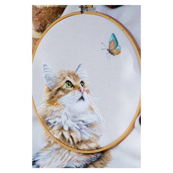 Набор для вышивания нитками Lanarte, Лесной кот 25х42см
